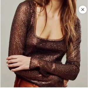 Free people late night disco Sequin Long Sleeve Top